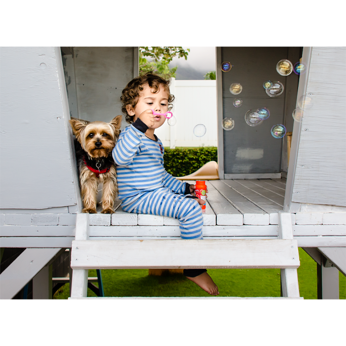 Jack And Ronan. Hanging Out In Our Backyard Blowing Bubbles.