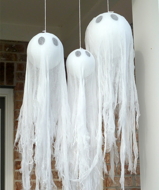 Hanging Cheesecloth Ghosts