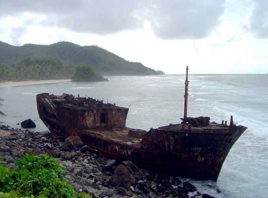 Abandoned Ship On The Coast Of American Samoa