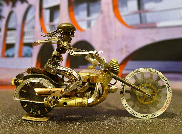 These Guys Made A Motorcycle And Rider Completely Out Of Vintage Watch Parts