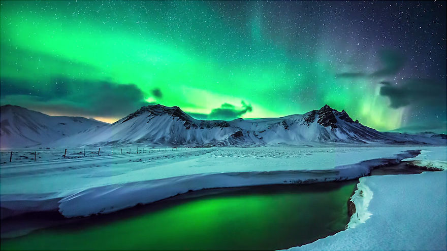 Epic Aurora Borealis Over Greenland And Iceland