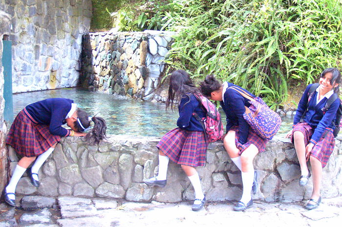 Baños Ecuador~ School Girls Dipping Their Hair In Holy Water