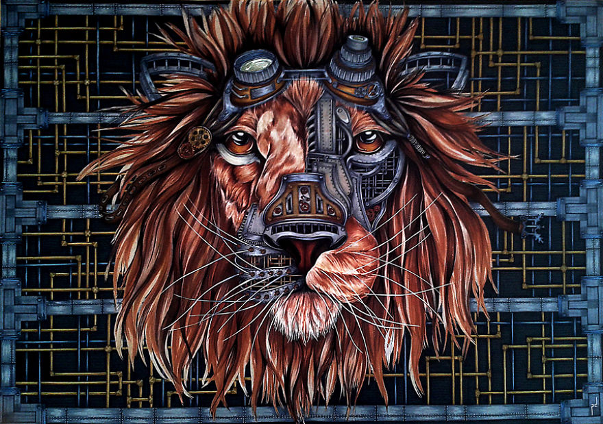 Steampunk Lion: Step By Step From A Blank Page To The Complete Drawing