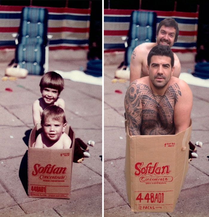 Two Brothers Recreated Their Childhood Photos For Parents’ Wedding Anniversary