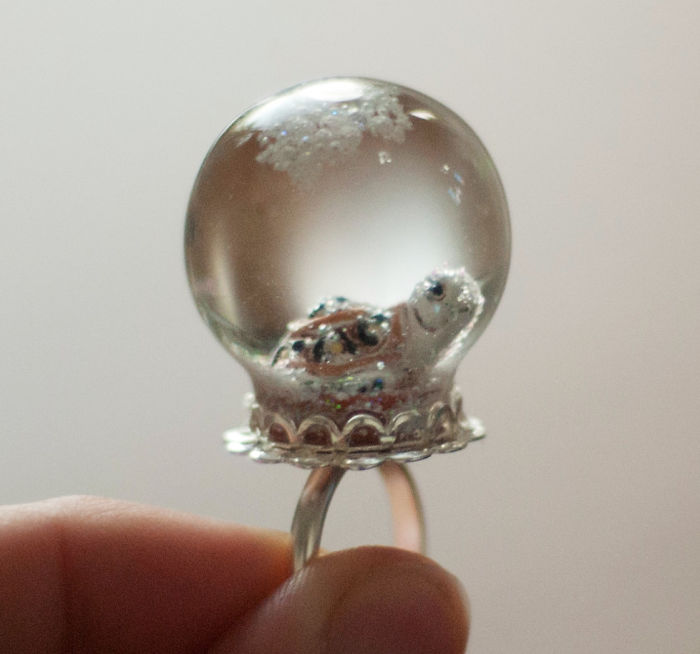 Turtle Snow Globe Ring
