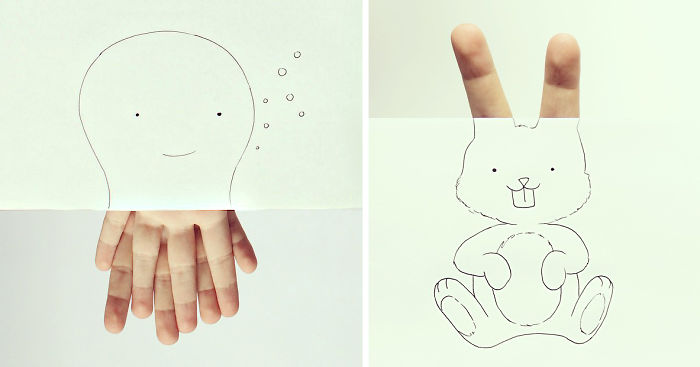 Artist Creates Cute Drawings Out Of His Own Fingers
