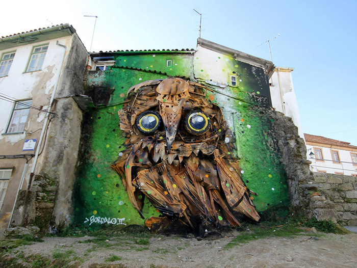 Portuguese Street Artist Turns Junk Into Amazing Owl Sculpture