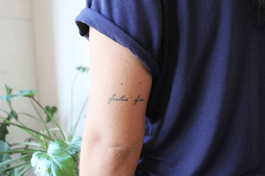 Minimalist tattoo on arm, inked by artist in exchange for books, lessons, or food. Minimalist tattoo on arm, inked by artist in exchange for books, lessons, or food.