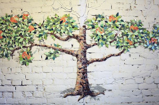 Orange Tree Wall Design From Small Pieces Of Mosaic Orange Tree Wall Design From Small Pieces Of Mosaic