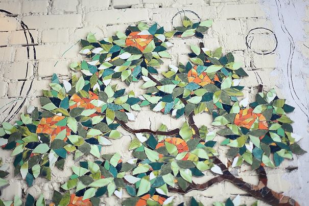 Orange Tree Wall Design From Small Pieces Of Mosaic Orange Tree Wall Design From Small Pieces Of Mosaic