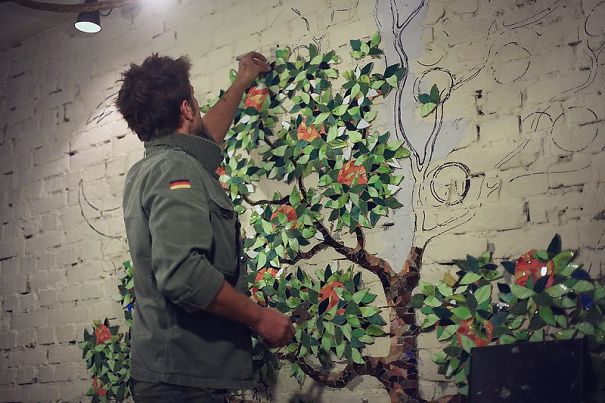 Orange Tree Wall Design From Small Pieces Of Mosaic Orange Tree Wall Design From Small Pieces Of Mosaic