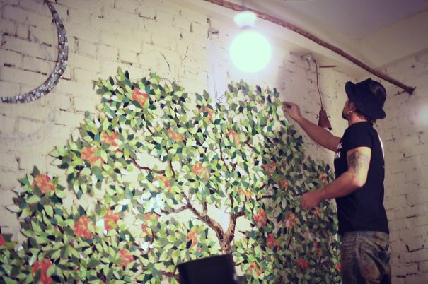 Orange Tree Wall Design From Small Pieces Of Mosaic Orange Tree Wall Design From Small Pieces Of Mosaic