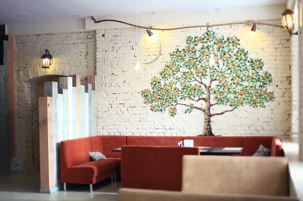 Orange Tree Wall Design From Small Pieces Of Mosaic Orange Tree Wall Design From Small Pieces Of Mosaic
