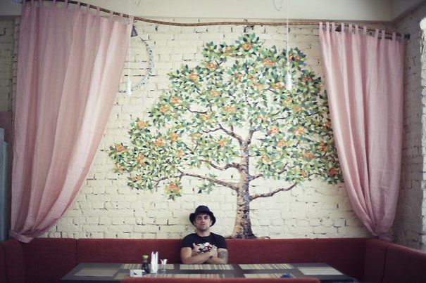 Orange Tree Wall Design From Small Pieces Of Mosaic Orange Tree Wall Design From Small Pieces Of Mosaic