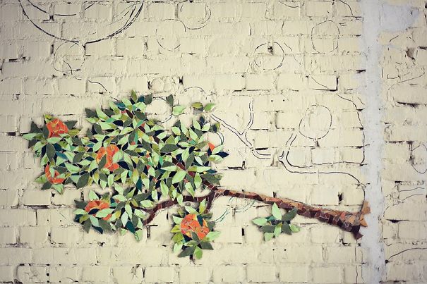 Orange Tree Wall Design From Small Pieces Of Mosaic