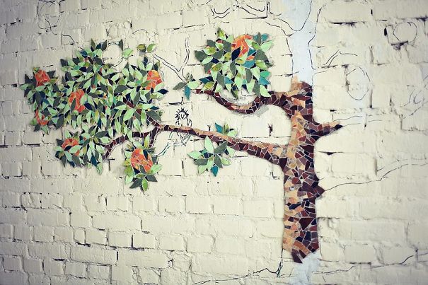 Orange Tree Wall Design From Small Pieces Of Mosaic Orange Tree Wall Design From Small Pieces Of Mosaic