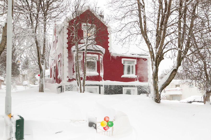 Snow Storm In Akureyri, North Iceland