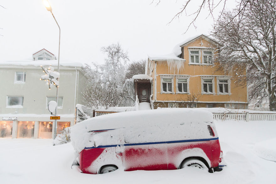 Snow Storm In Akureyri, North Iceland
