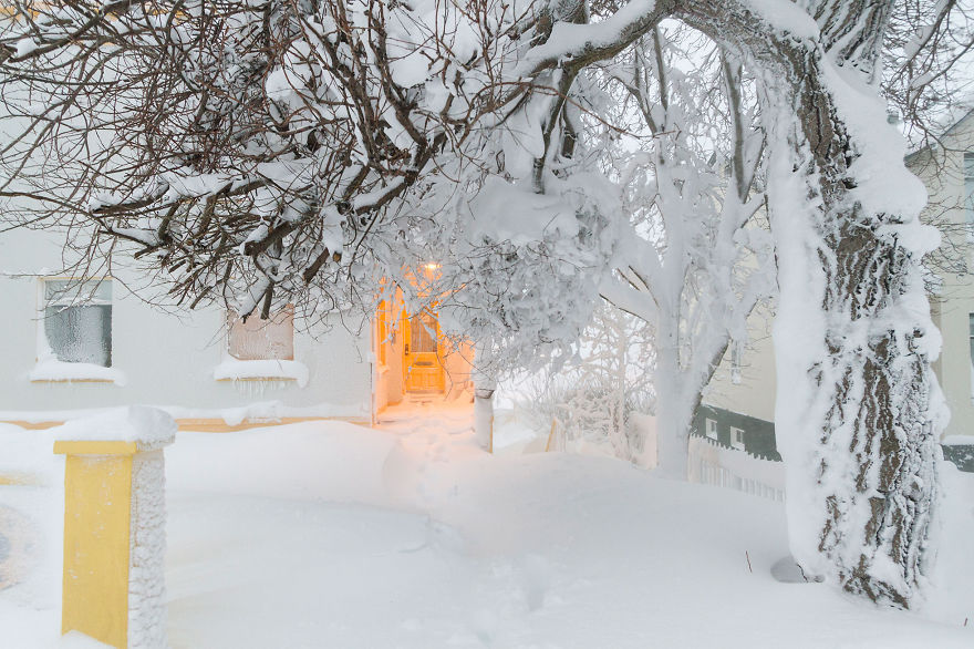 Snow Storm In Akureyri, North Iceland
