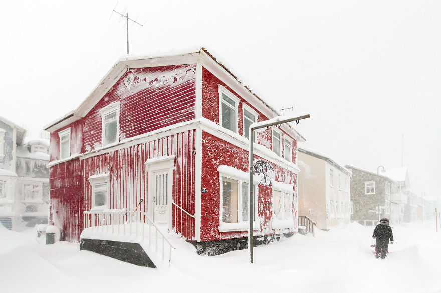 Snow Storm In Akureyri, North Iceland