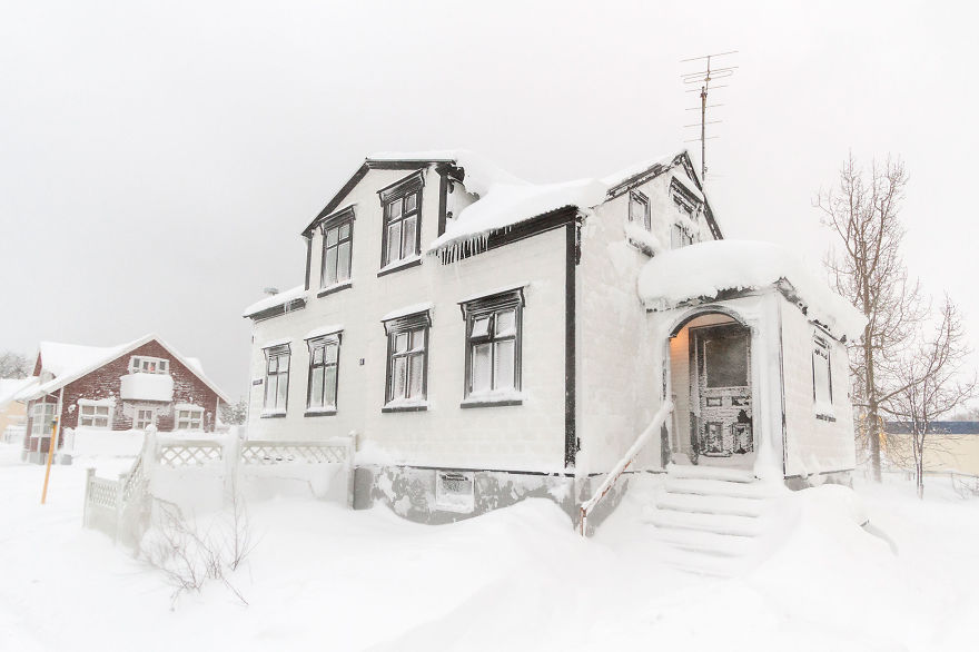 Snow Storm In Akureyri, North Iceland