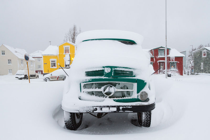 Snow Storm In Akureyri, North Iceland