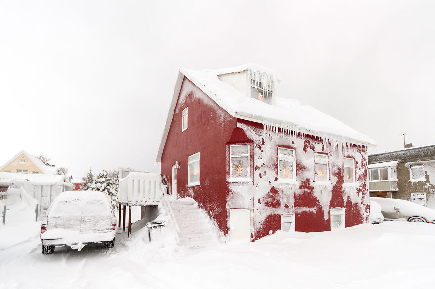 Snow Storm In Akureyri, North Iceland