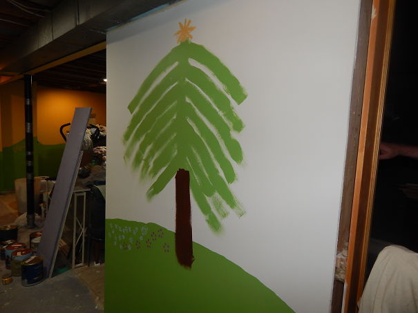 Painted Playroom Tree (because A Flood Got Our Other Tree) Painted By 10 Year Old Son