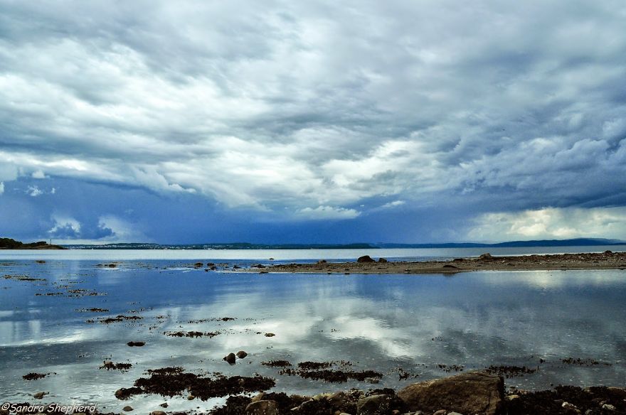 Refsnesstranda, Moss, Østfold, Norway. Thunderclouds, Water And Light Making Magic.
