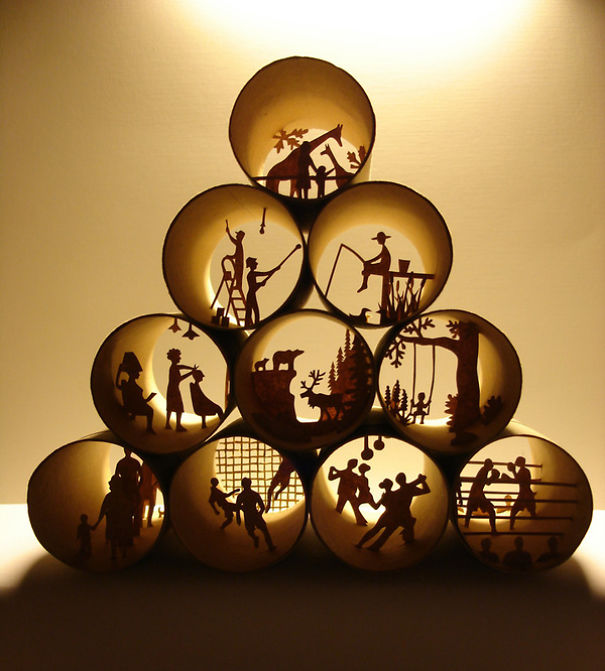 Miniature Sculptures Made Inside Toilet Paper Rolls