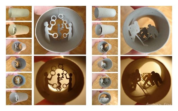 Miniature Sculptures Made Inside Toilet Paper Rolls