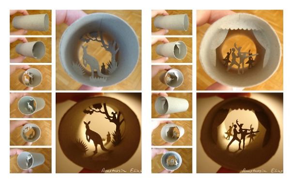 Miniature Sculptures Made Inside Toilet Paper Rolls