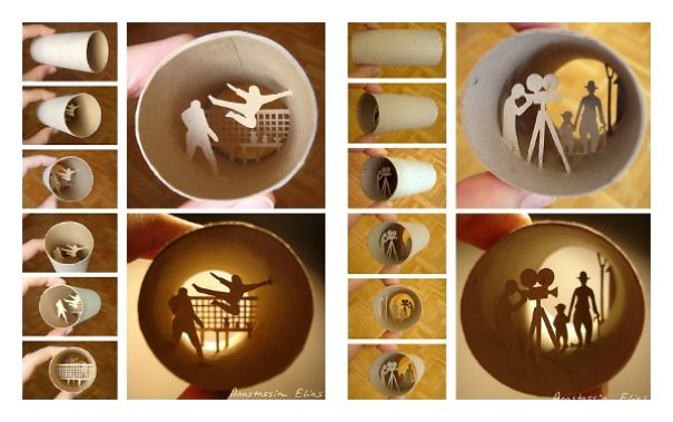 Miniature Sculptures Made Inside Toilet Paper Rolls