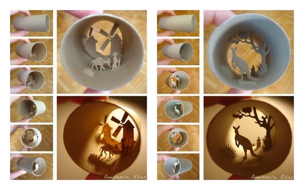 Miniature Sculptures Made Inside Toilet Paper Rolls