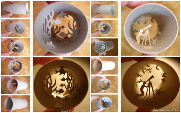Miniature Sculptures Made Inside Toilet Paper Rolls
