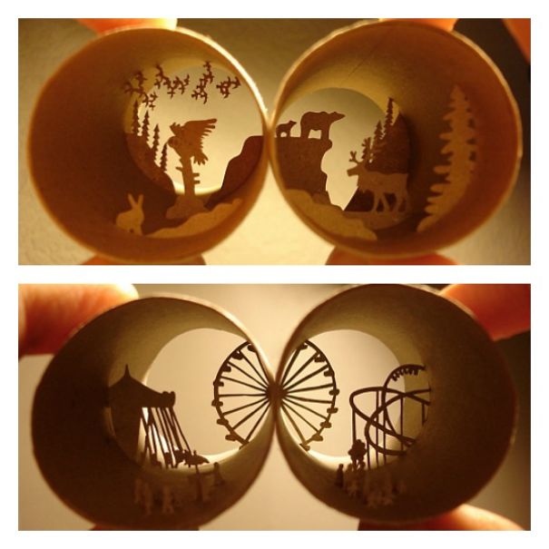 Miniature Sculptures Made Inside Toilet Paper Rolls