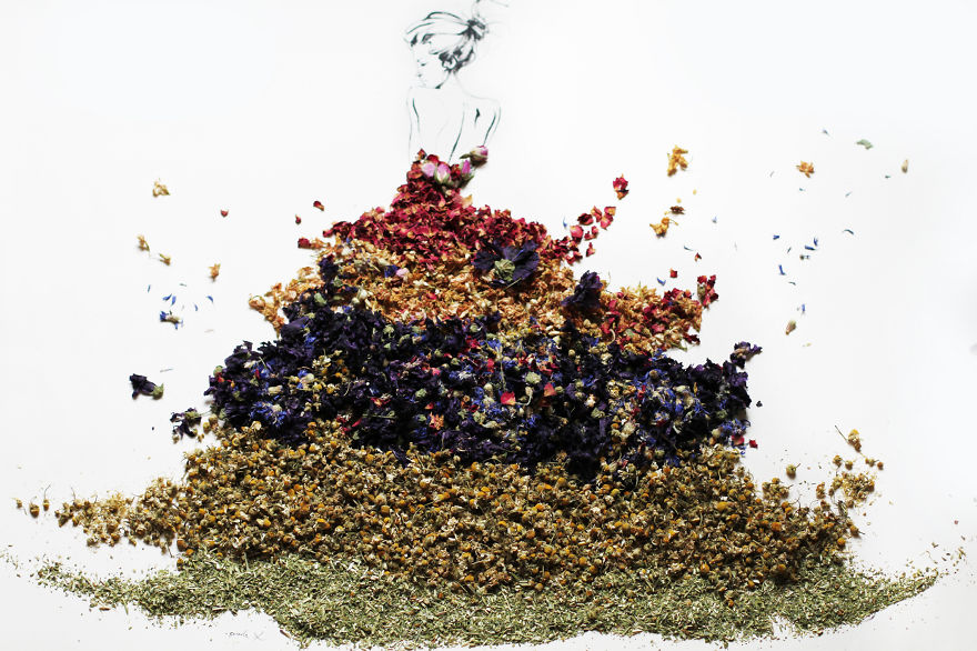 Beautiful Portraits Made Of Various Herbs And Dried Flowers
