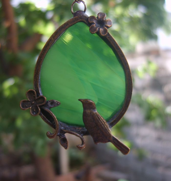 Bird Necklace - Green Stained Glass