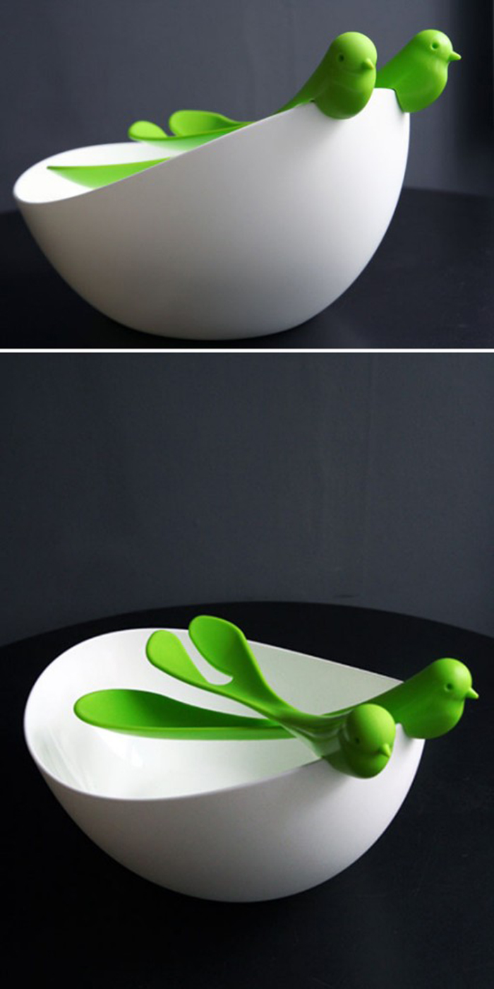 Bird Salad Bowl And Servers