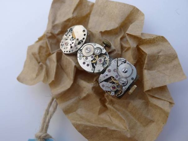 Brooches Crafted From Vintage Watch Components.