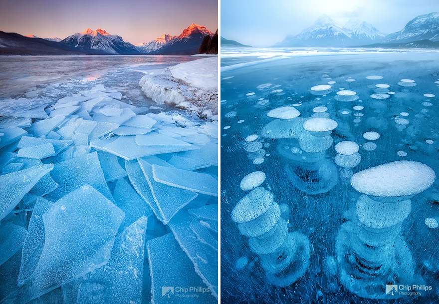 Lake McDonald In Montana, USA & Abraham Lake In Canada