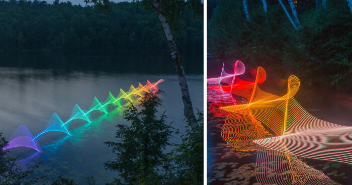 The Motions Of Canoers and Kayakers Revealed With LEDs In Long Exposure Photography