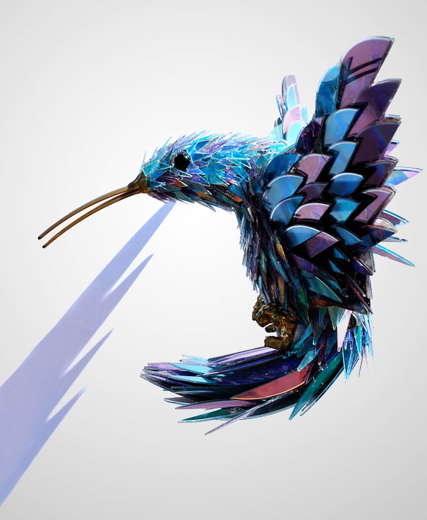 Animal Sculptures Made Of Shattered Cds