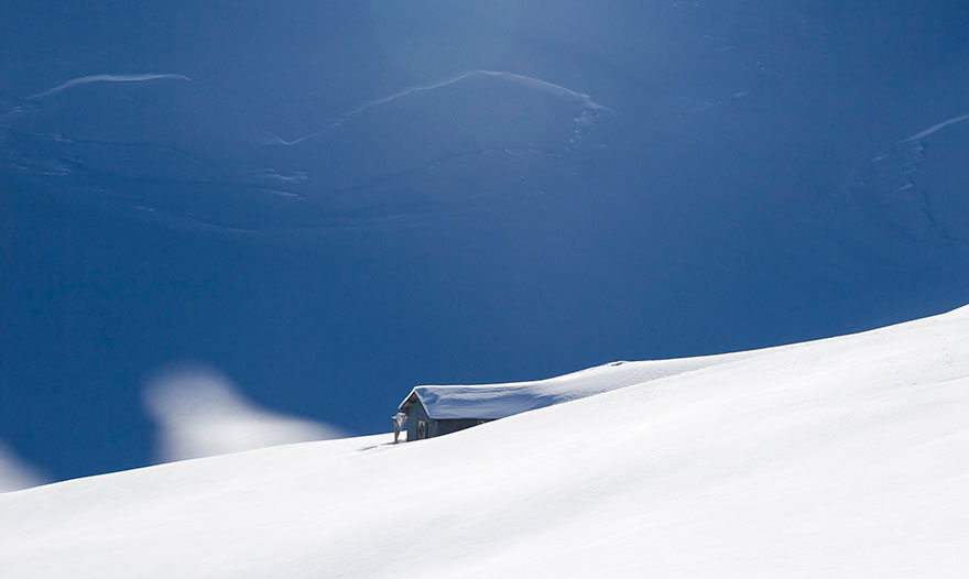 Lonely Hunting Snowbound Lodge In Dolomites, Italy