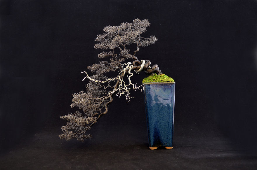 Semi Cascade Wire Bonsai Sculpture From "bonsire"