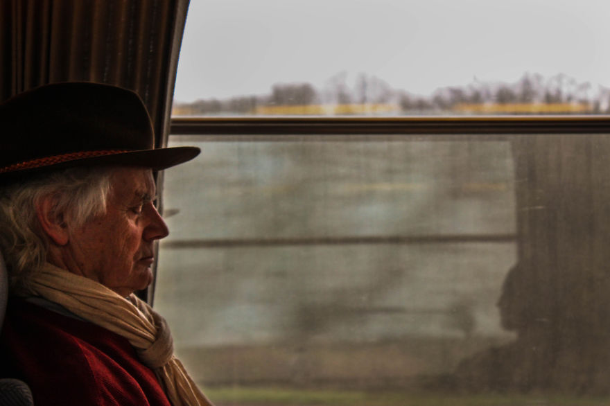 Man Sleeping In A French Train, From Caen To Paris.