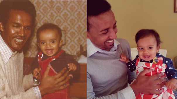 1981 Frankfrut, Germany Vs 2015 Big Isand, Hawaii. (father & Daughter At 1)