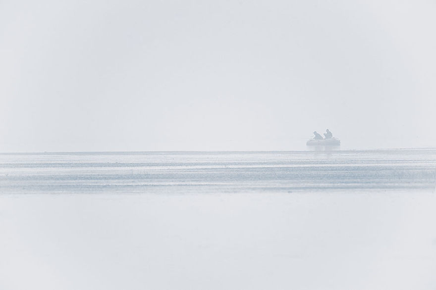 Fishermen Brave Heavy Smog Over A Natural Beauty Spot - Jixian, Tianjin.