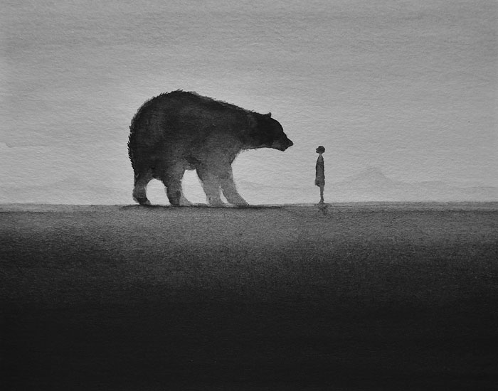 Poetic Black And White Watercolors Of Children With Wild Animals