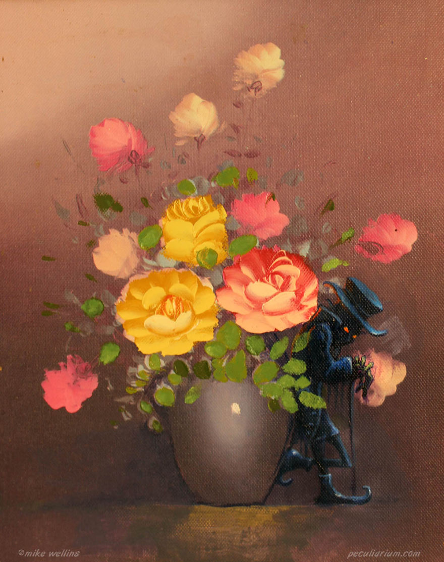 Artist Adds Quirky Illustrations To Old Thrift-Store Paintings